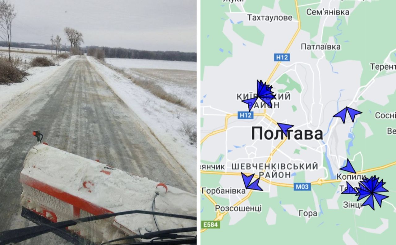 Мешканці Полтавщини можуть стежити по карті, де чистять дороги від снігу