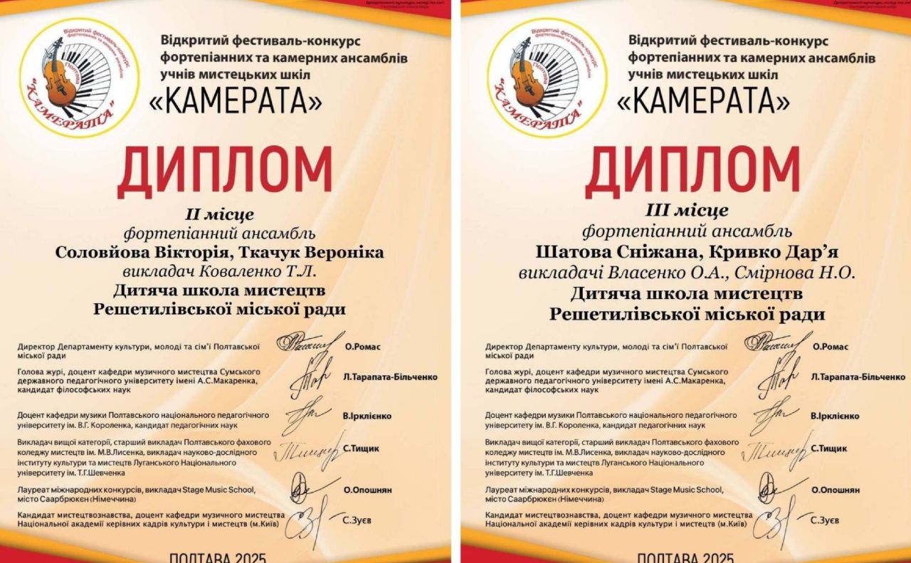 Вихованці дитячої школи мистецтв стали лауреатами конкурсу камерних ансамблів