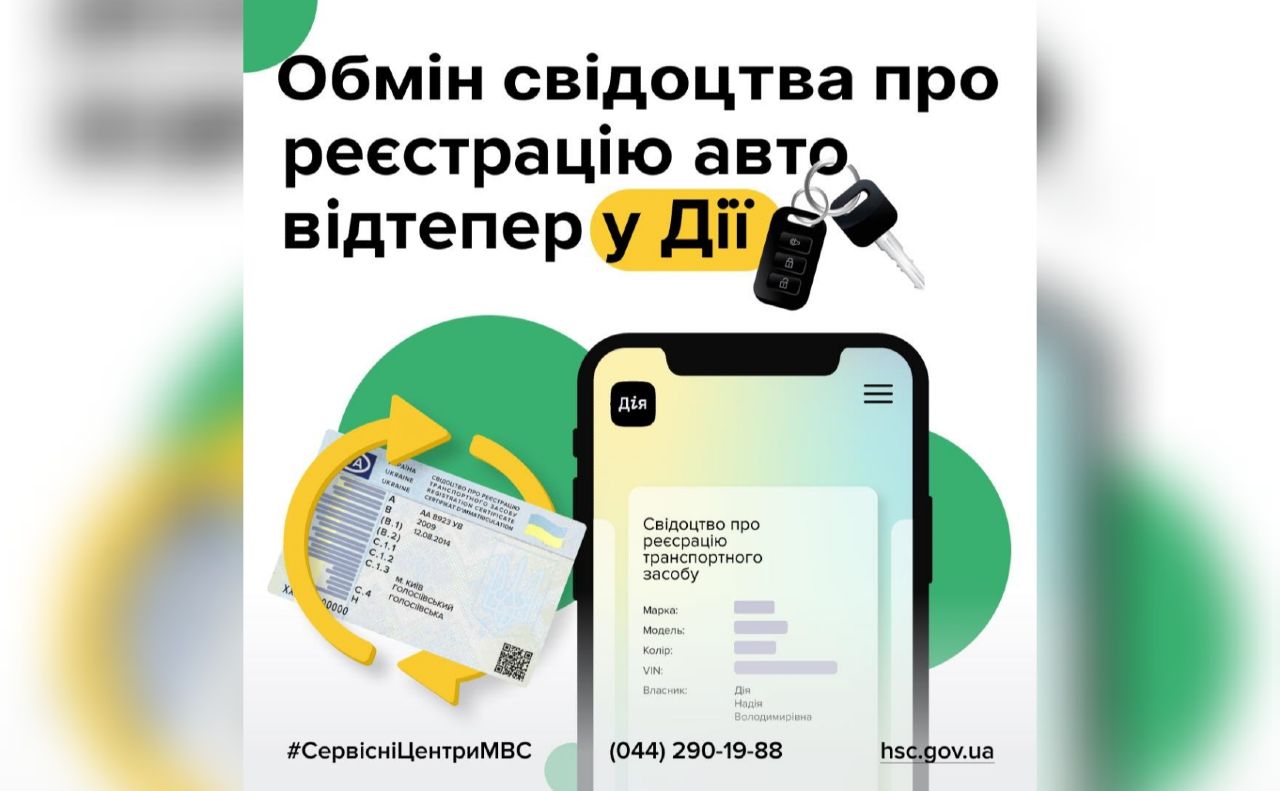 Відновити та обміняти свідоцтво про реєстрацію авто тепер можна у застосунку Дія