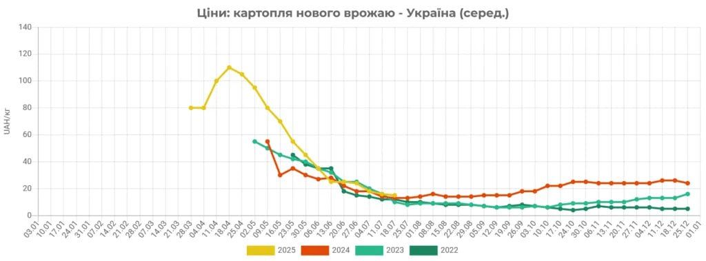 В Україні продовжують знижуватись ціни на картоплю
