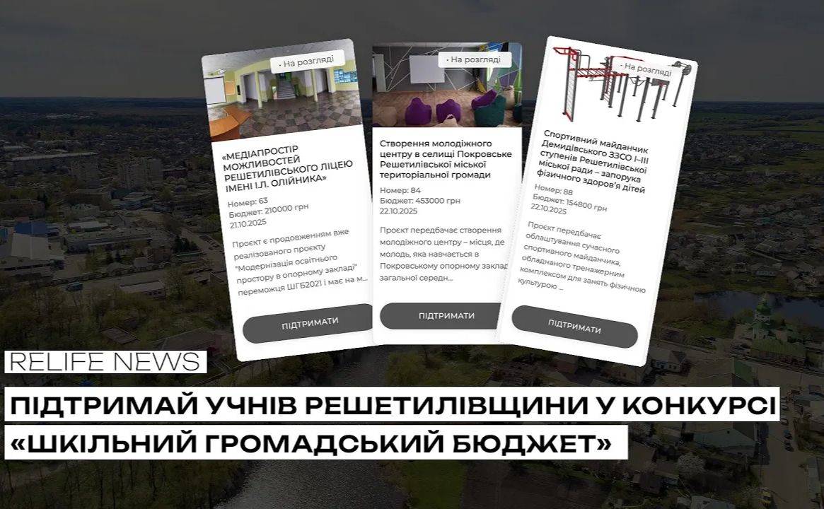 Підтримай учнів Решетилівщини у конкурсі «Шкільний громадський бюджет»