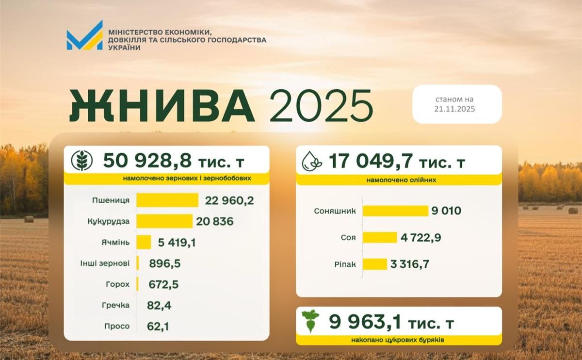 Україна зібрала понад 50 млн тонн зернових культур