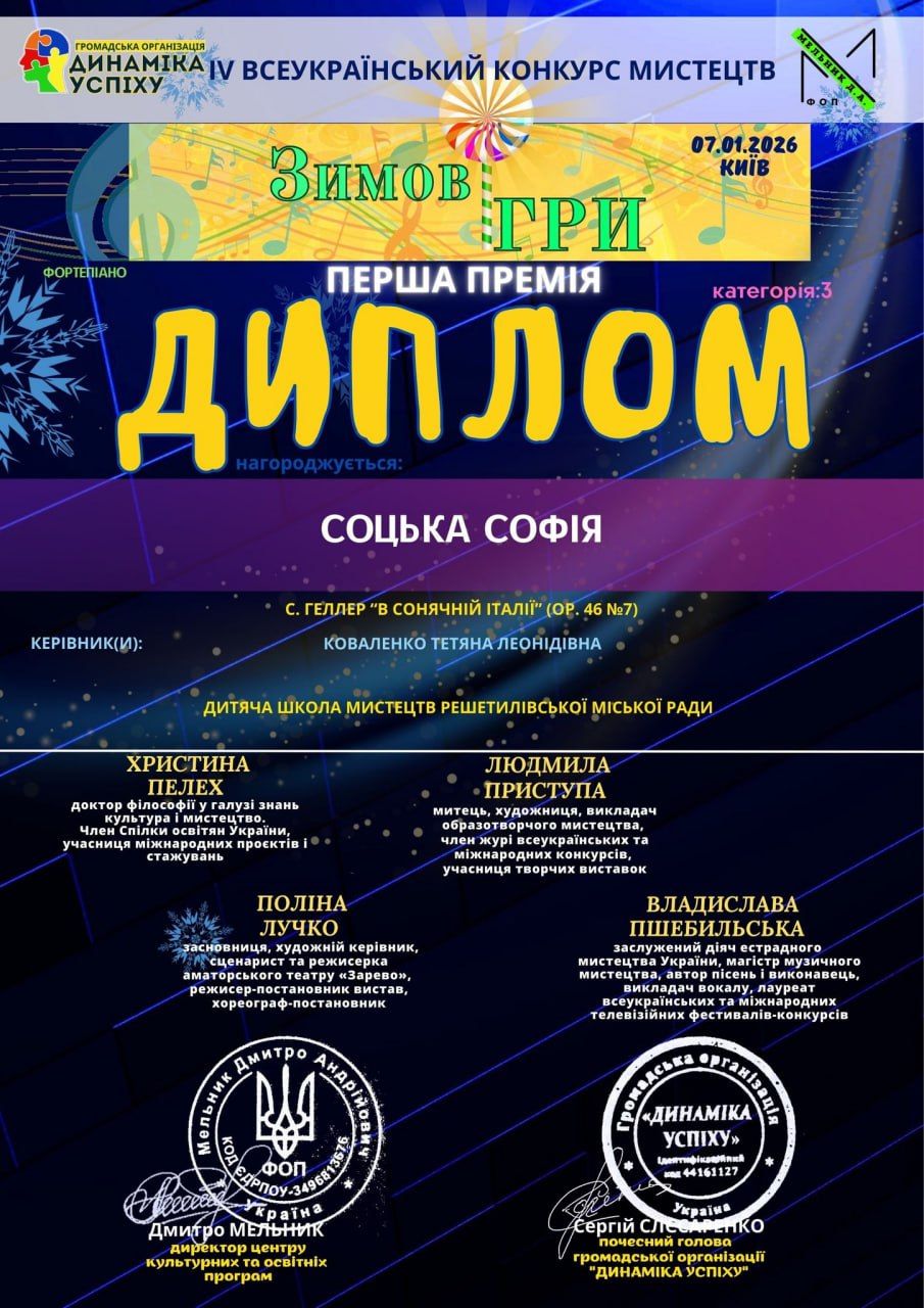 Таланти із Решетилівки завоювали призові місця на міжнародних та всеукраїнських конкурсах