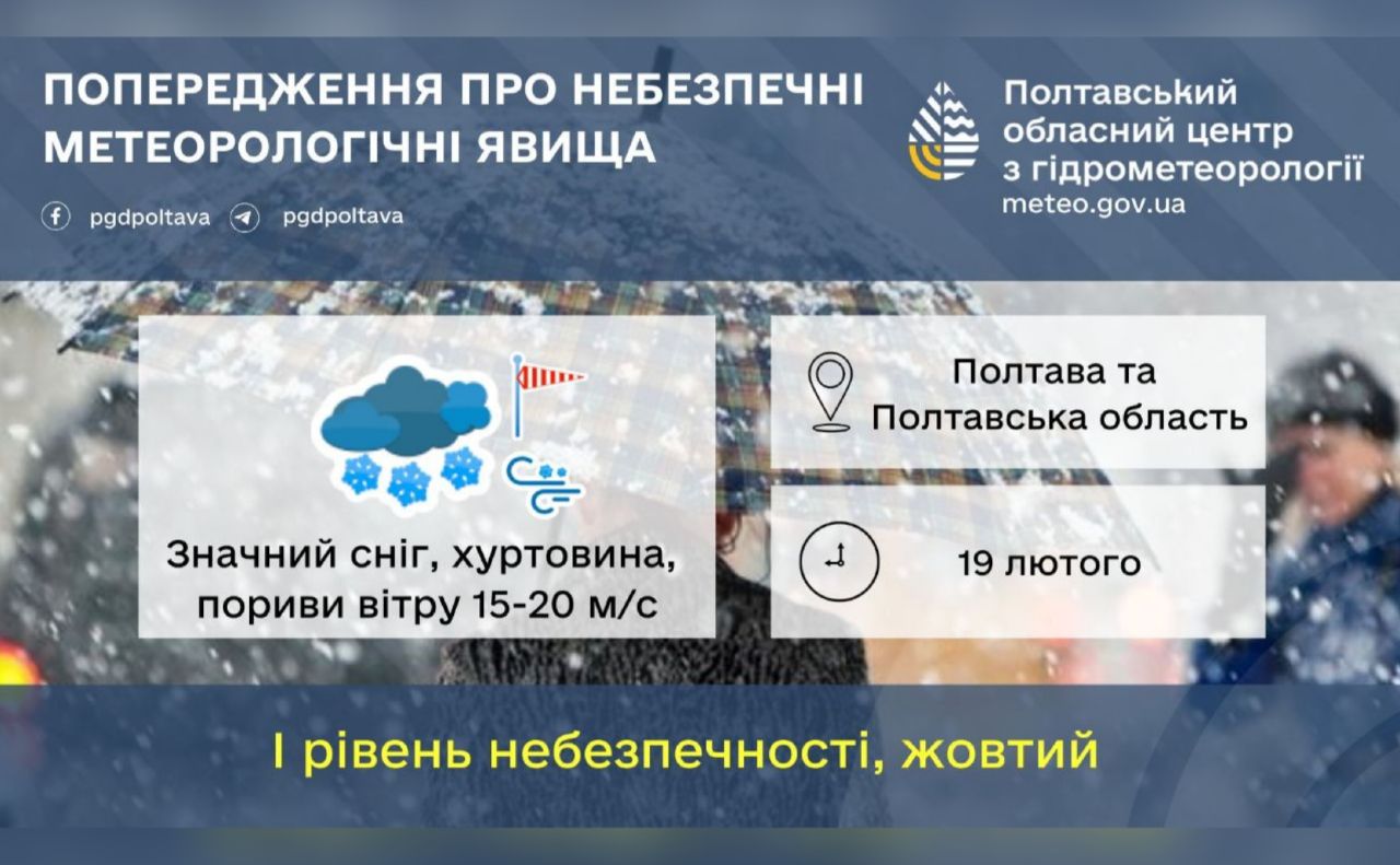 У четвер на Полтавщині вируватиме негода