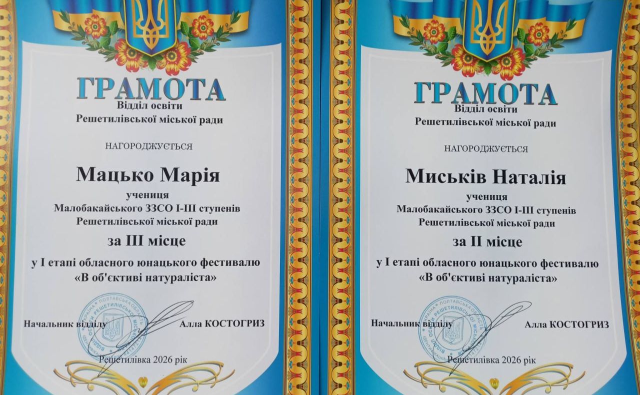 Малобакайські учні відзначені дипломами за участь у конкурсі «В об’єктиві натураліста»