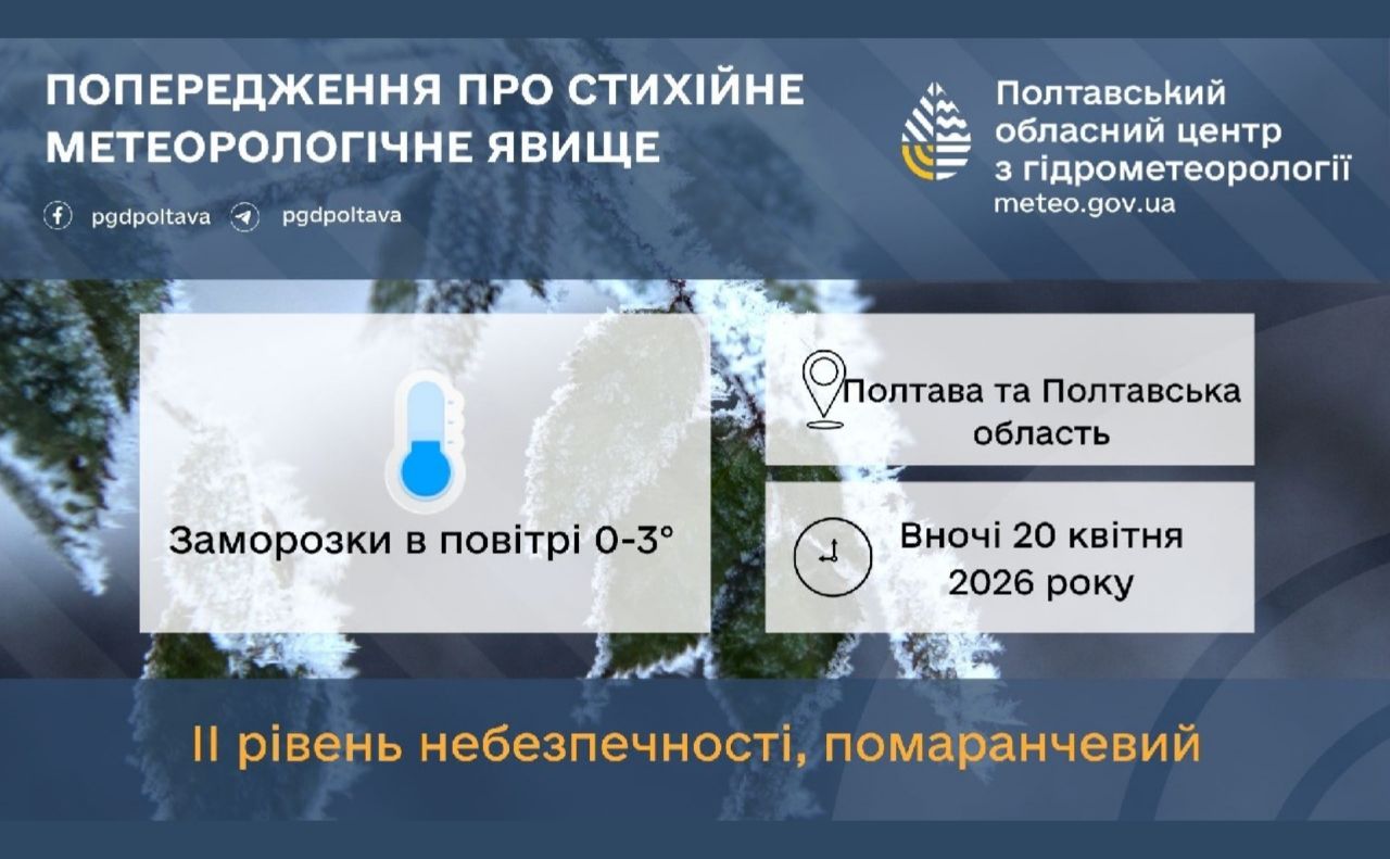 На Полтавщині очікують заморозки