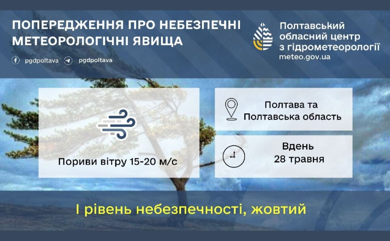 У четвер на Полтавщині сильний вітер