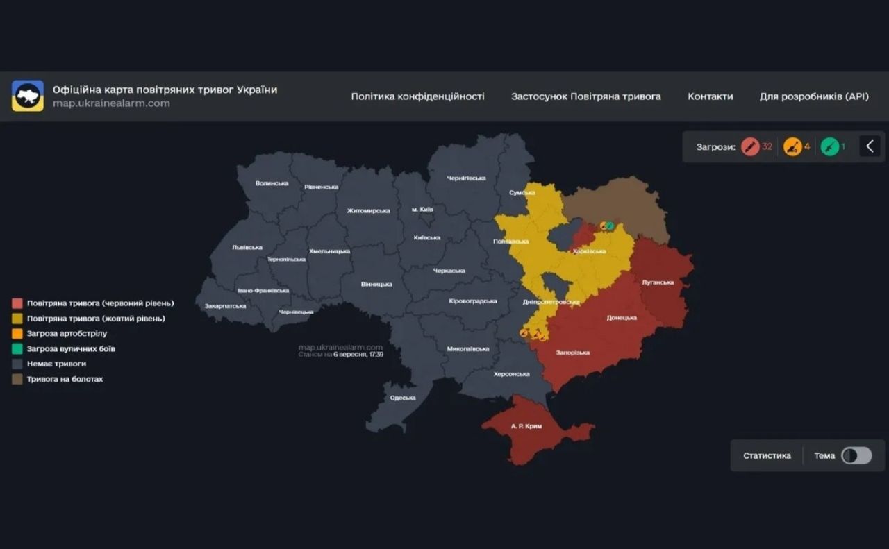 У Полтавській області запрацювали два рівні повітряної тривоги — жовтий і червоний