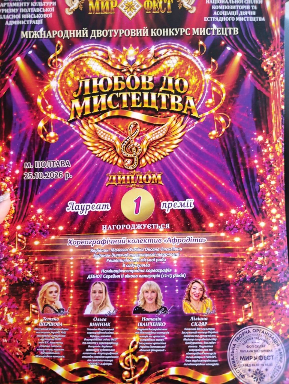 Хореографічний колектив «Афродіта» здобув першість на міжнародному конкурсі